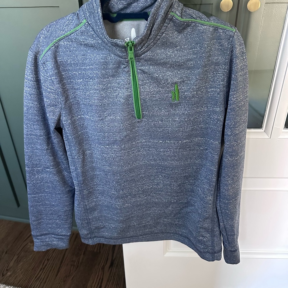 Boys Johnnie-O Heathered Blue Quarter-Zip Pullover with Green Trim